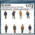 Submarine crew on the deck departing port