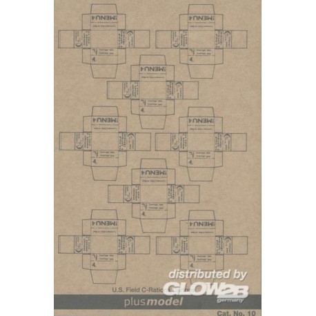 U.S. Feld C-Ration Kartons WW II, 8 Stück pro Bogen.