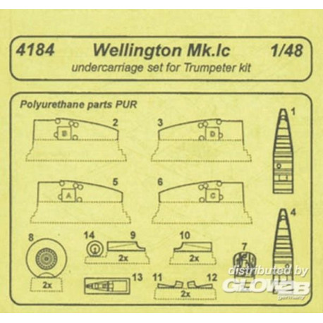 Wellington Mk.Ic Undercarriage Set Resin Detail Set für Trumpeter-Bausatz