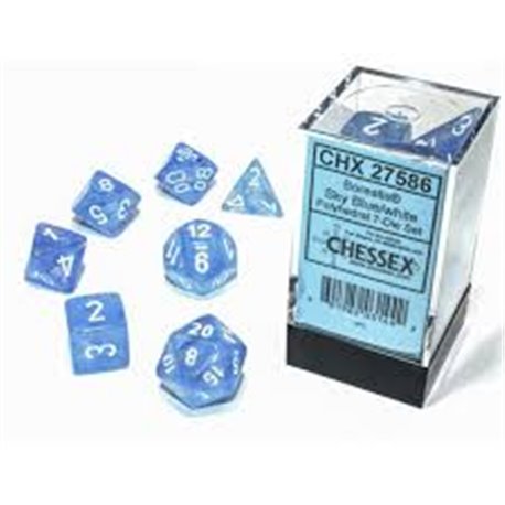 CHX27575 Borealis Sky Blue/white Glows in the Dark Polyhedral 7 Die Set